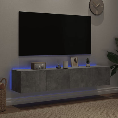 TV-möbel betonggrå 80x35x31 cm Väggmonterad TV-bänk LED 2 st