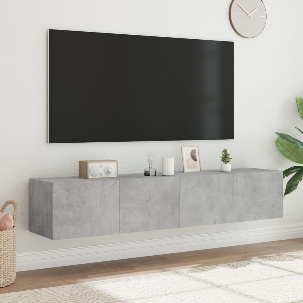 TV-möbel betonggrå 80x35x31 cm Väggmonterad TV-bänk LED 2 st