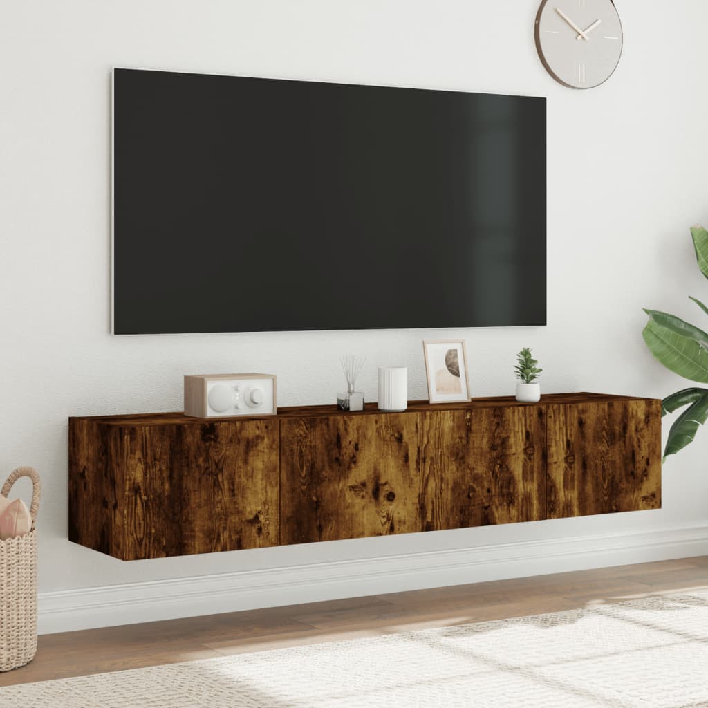 TV-möbel rökfärgad ek 80x35x31 cm Väggmonterad TV-bänk LED 2 st