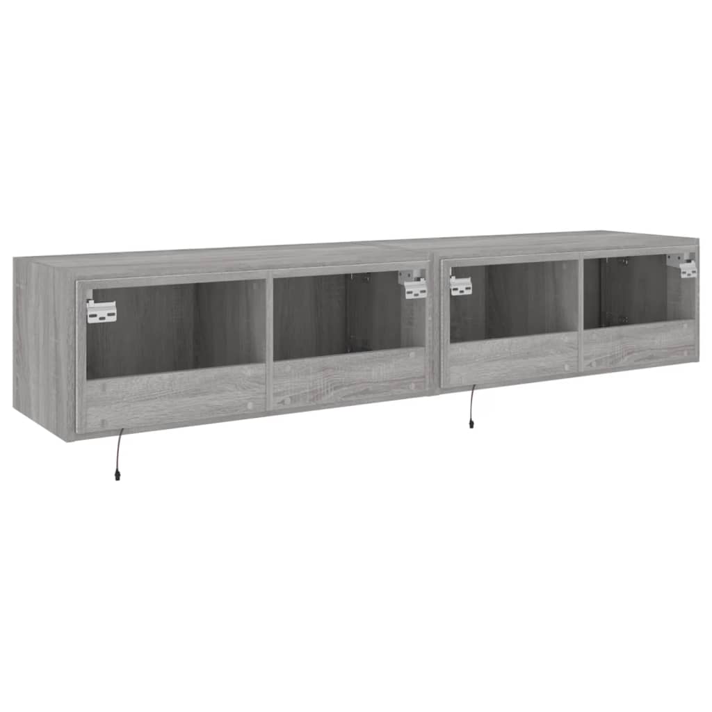 TV-möbel grå sonoma 80x35x31 cm Väggmonterad TV-bänk LED 2 st