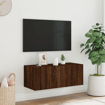 TV-möbel brun ek 80x35x31 cm Väggmonterad TV-bänk LED