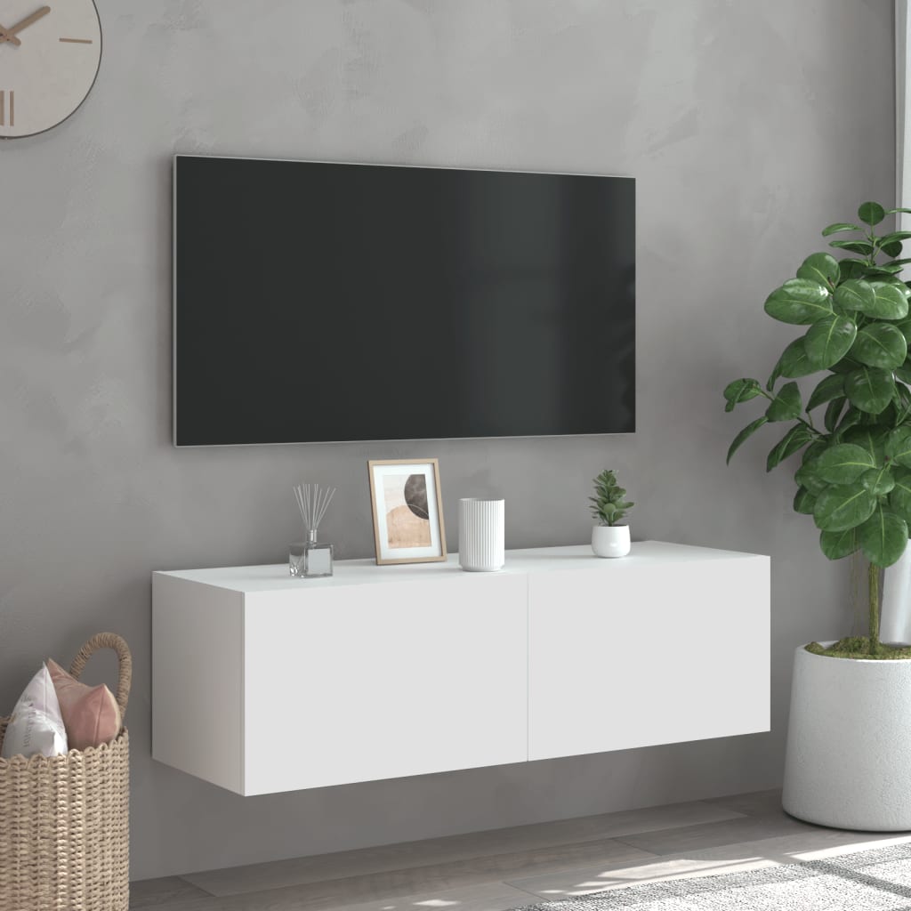 TV-möbel vit 100x35x31 cm Väggmonterad TV-bänk LED