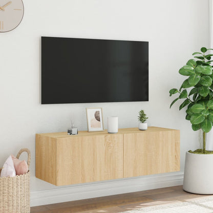 TV-möbel sonoma ek 100x35x31 cm Väggmonterad TV-bänk LED