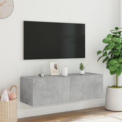 TV-möbel betonggrå 100x35x31 cm Väggmonterad TV-bänk LED