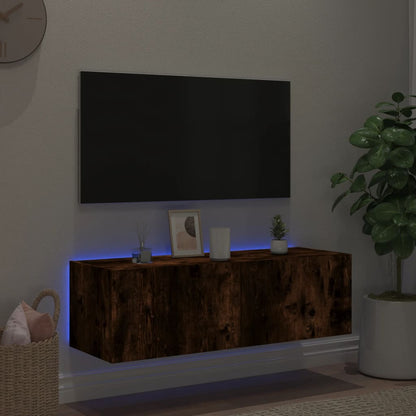 TV-möbel rökfärgad ek 100x35x31 cm Väggmonterad TV-bänk LED