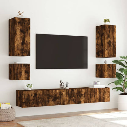 TV-möbel rökfärgad ek 100x35x31 cm Väggmonterad TV-bänk LED