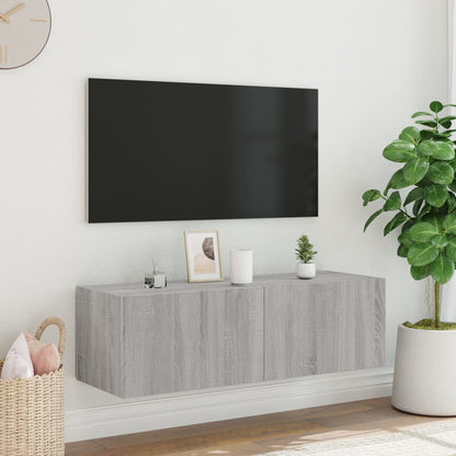 TV-möbel grå sonoma 100x35x31 cm Väggmonterad TV-bänk LED