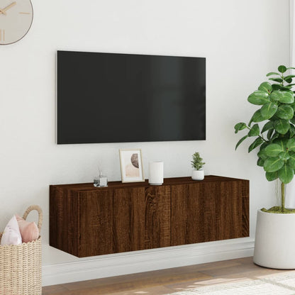 TV-möbel brun ek 100x35x31 cm Väggmonterad TV-bänk LED