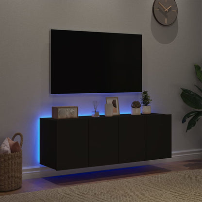 TV-möbel svart 60x35x41 cm Väggmonterad TV-bänk LED 2 st