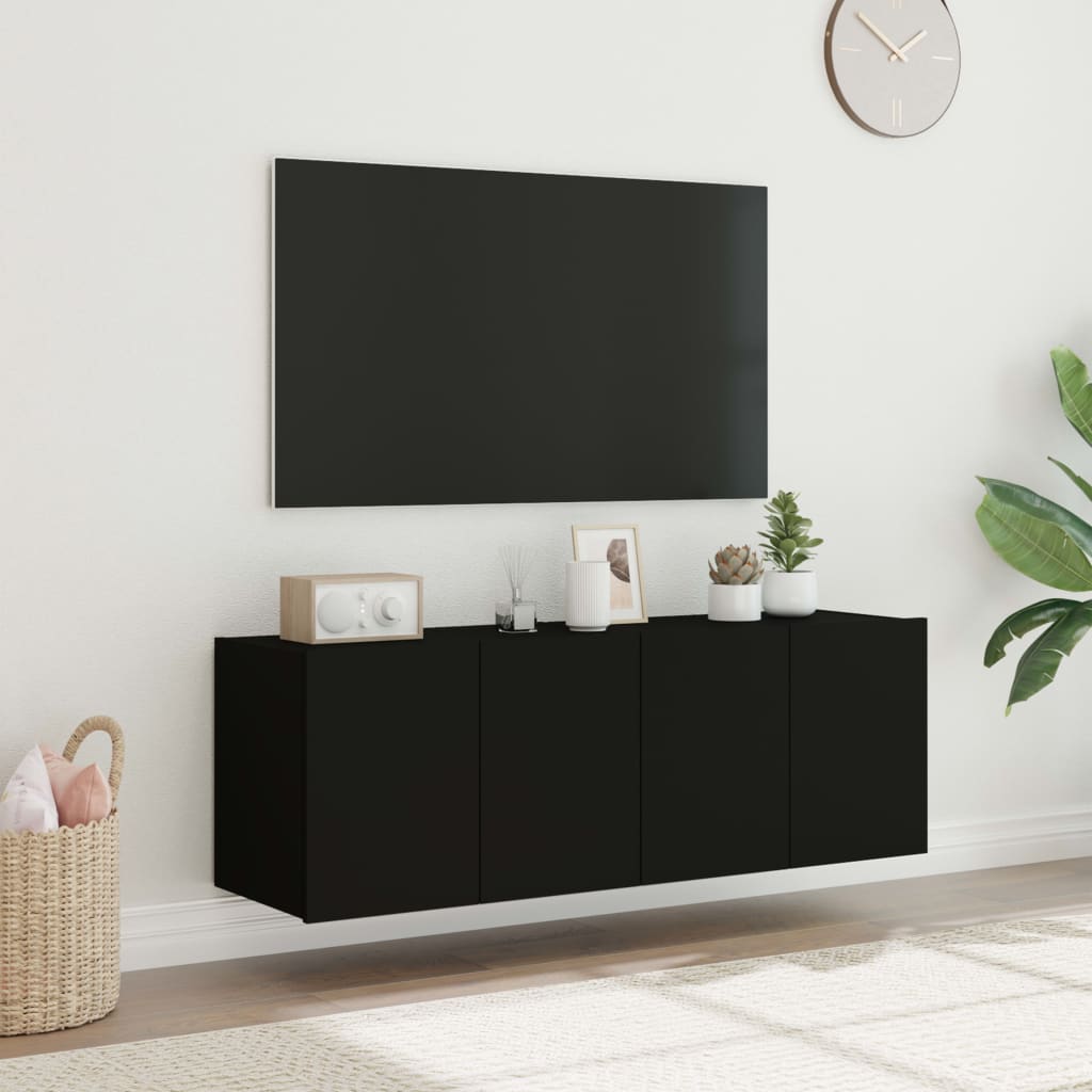 TV-möbel svart 60x35x41 cm Väggmonterad TV-bänk LED 2 st