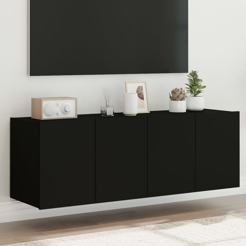 TV-möbel svart 60x35x41 cm Väggmonterad TV-bänk LED 2 st