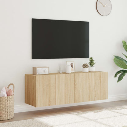 TV-möbel sonoma ek 60x35x41 cm Väggmonterad TV-bänk LED 2 st