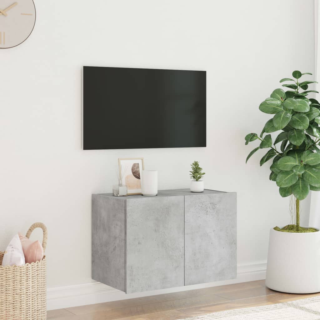 TV-möbel betonggrå 60x35x41 cm Väggmonterad TV-bänk LED