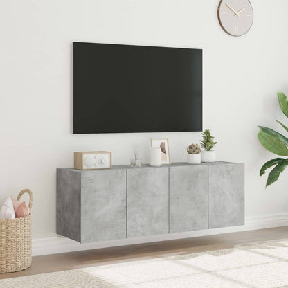 TV-möbel betonggrå 60x35x41 cm Väggmonterad TV-bänk LED 2 st