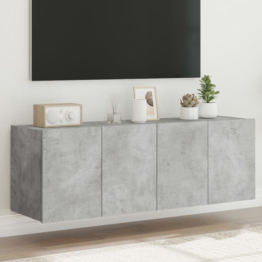 TV-möbel betonggrå 60x35x41 cm Väggmonterad TV-bänk LED 2 st