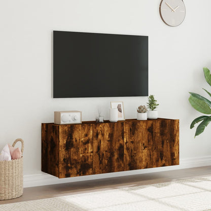 TV-möbel rökfärgad ek 60x35x41 cm Väggmonterad TV-bänk LED 2 st