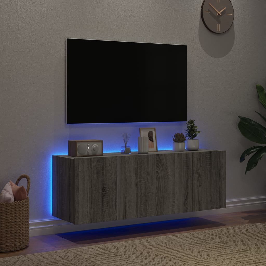 TV-möbel grå sonoma 60x35x41 cm Väggmonterad TV-bänk LED 2 st