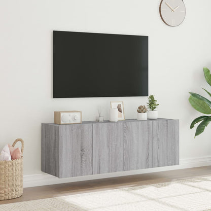 TV-möbel grå sonoma 60x35x41 cm Väggmonterad TV-bänk LED 2 st