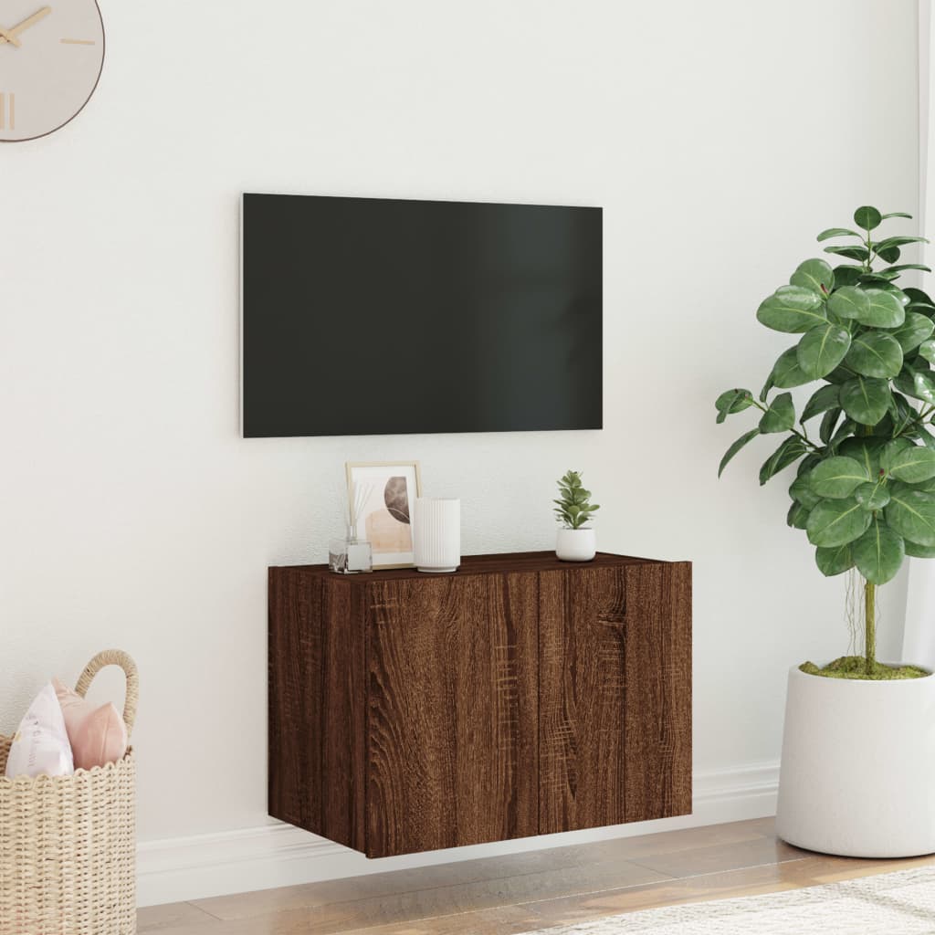 TV-möbel brun ek 60x35x41 cm Väggmonterad TV-bänk LED