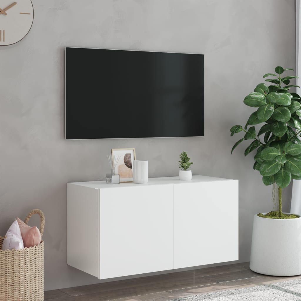 TV-möbel vit 80x35x41 cm Väggmonterad TV-bänk LED