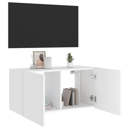 TV-möbel vit 80x35x41 cm Väggmonterad TV-bänk LED