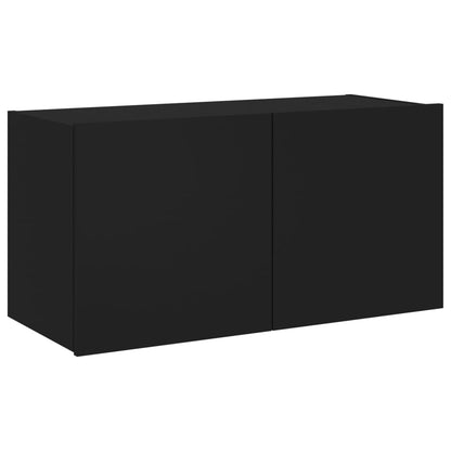 TV-möbel svart 80x35x41 cm Väggmonterad TV-bänk LED