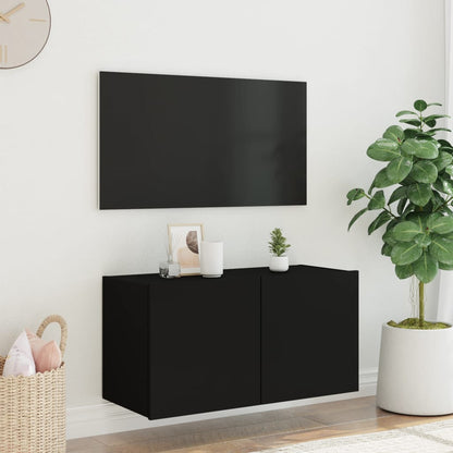 TV-möbel svart 80x35x41 cm Väggmonterad TV-bänk LED