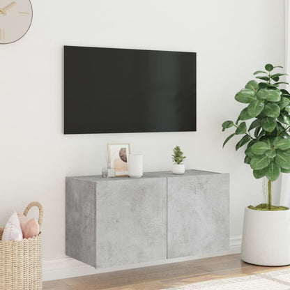 TV-möbel betonggrå 80x35x41 cm Väggmonterad TV-bänk LED