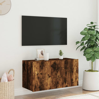 TV-möbel rökfärgad ek 80x35x41 cm Väggmonterad TV-bänk LED