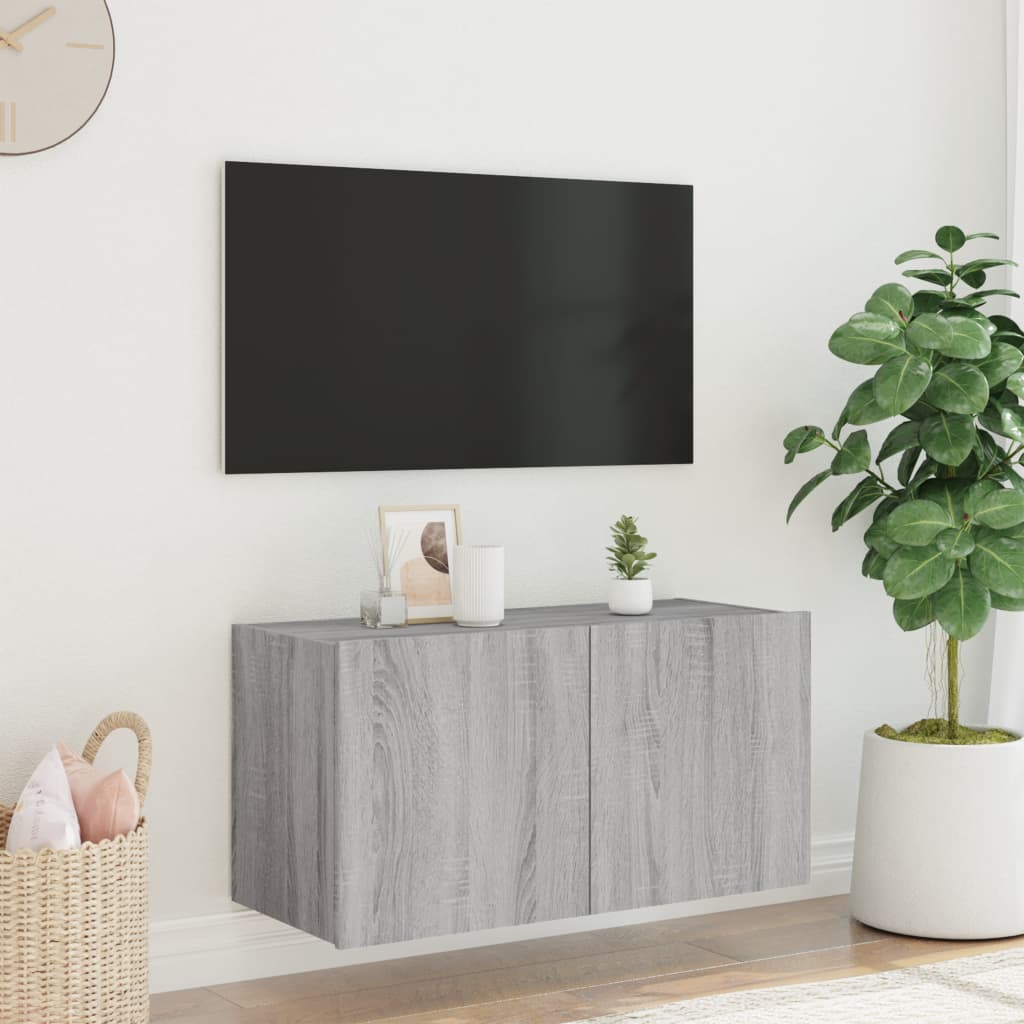 TV-möbel grå sonoma 80x35x41 cm Väggmonterad TV-bänk LED