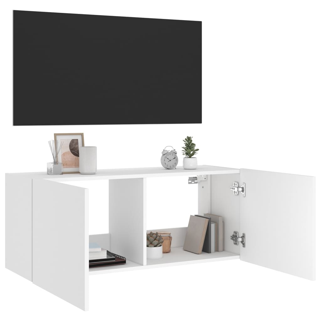 TV-möbel vit 100x35x41 cm Väggmonterad TV-bänk LED