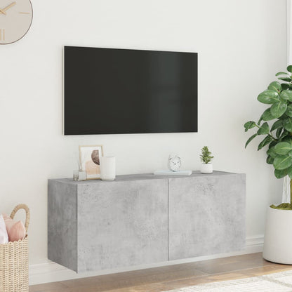 TV-möbel betonggrå 100x35x41 cm Väggmonterad TV-bänk LED