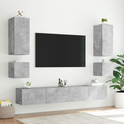 TV-möbel betonggrå 100x35x41 cm Väggmonterad TV-bänk LED