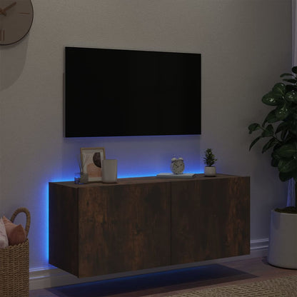 TV-möbel rökfärgad ek 100x35x41 cm Väggmonterad TV-bänk LED