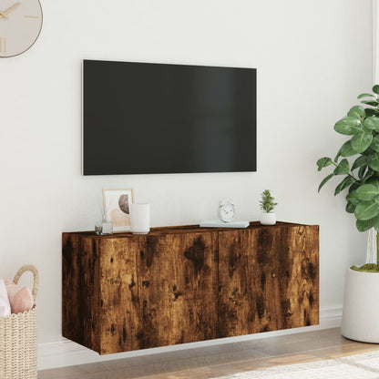 TV-möbel rökfärgad ek 100x35x41 cm Väggmonterad TV-bänk LED