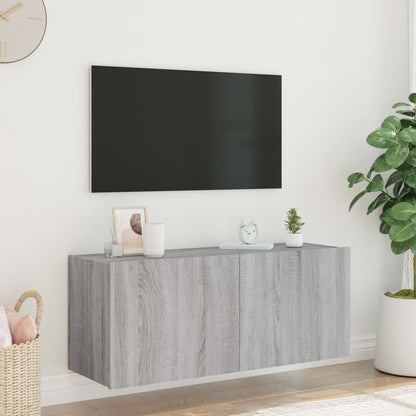 TV-möbel grå sonoma 100x35x41 cm Väggmonterad TV-bänk LED