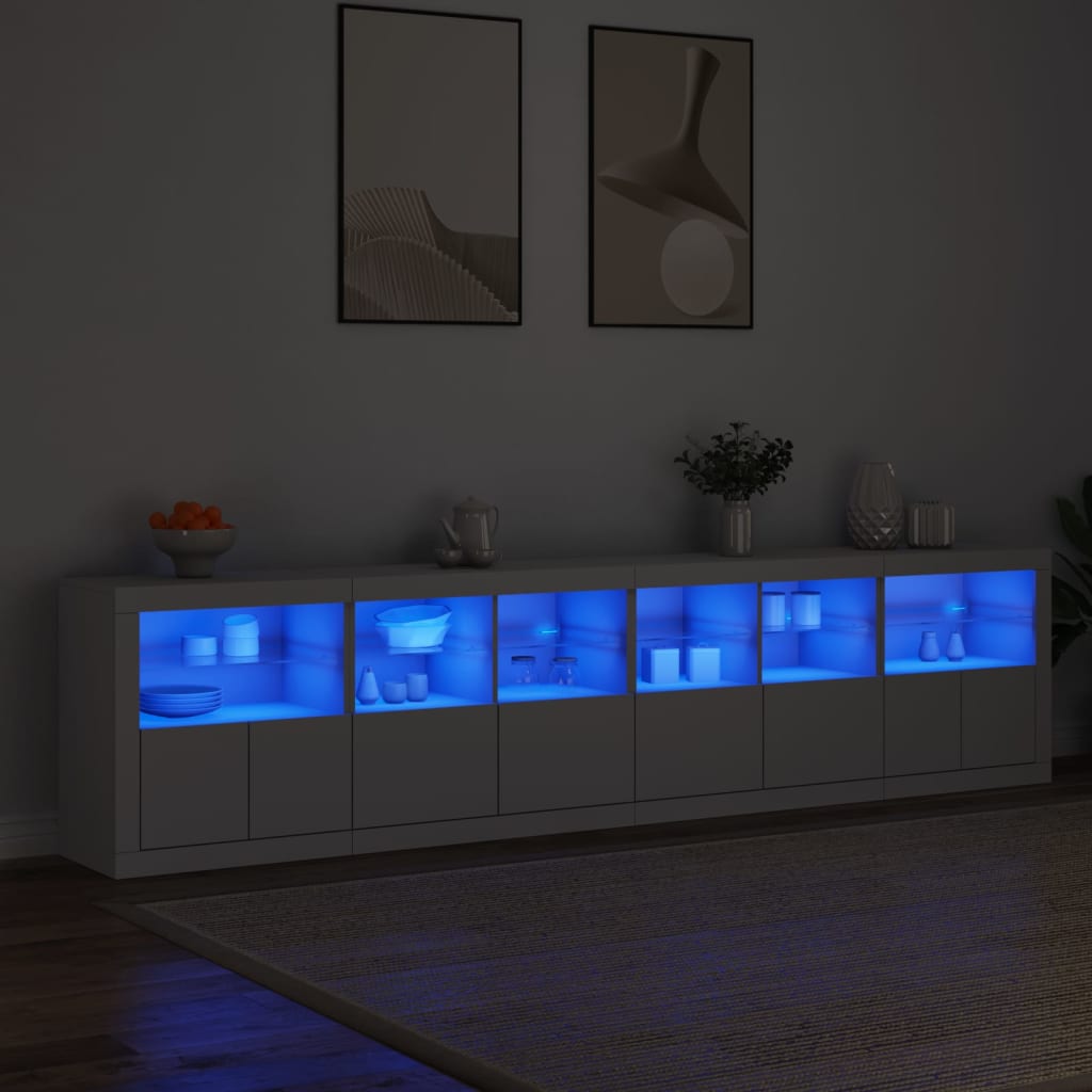 Skänk vit med LED-belysning 283x37x67 cm