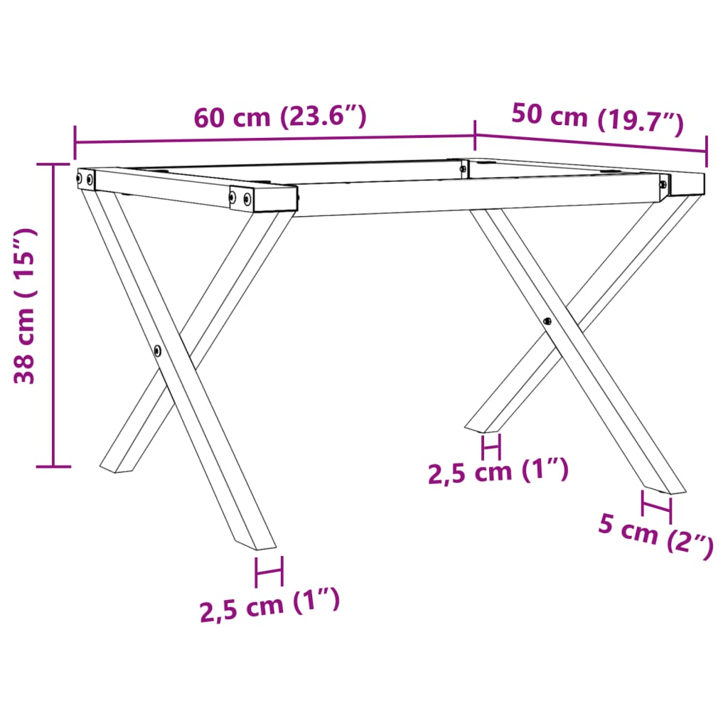 Pöytäjalat sohvapöydälle X-runko 60x50x38 cm valurautaa