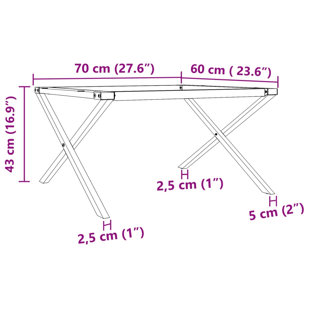 Pöytäjalat sohvapöydälle X-runko 70x60x43 cm valurautaa