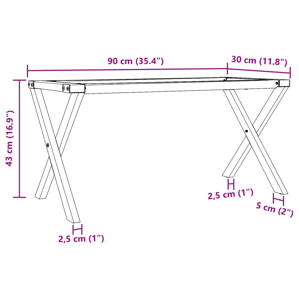 Pöytäjalat sohvapöydälle X-runko 90x30x43 cm valurautaa