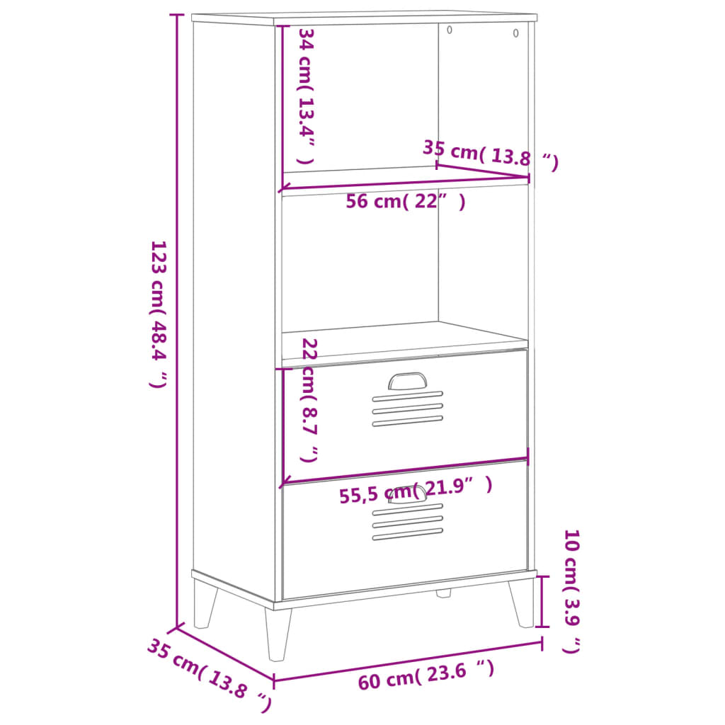 Kirjahylly musta huonekalusarja VIKEN 60x35x123 cm