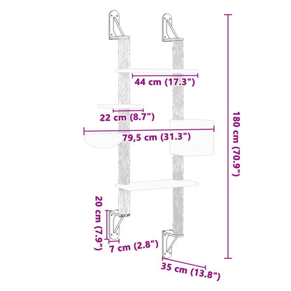 Kattmöbel gräddvit Väggmonterad klösträd med klöspelare 180 cm