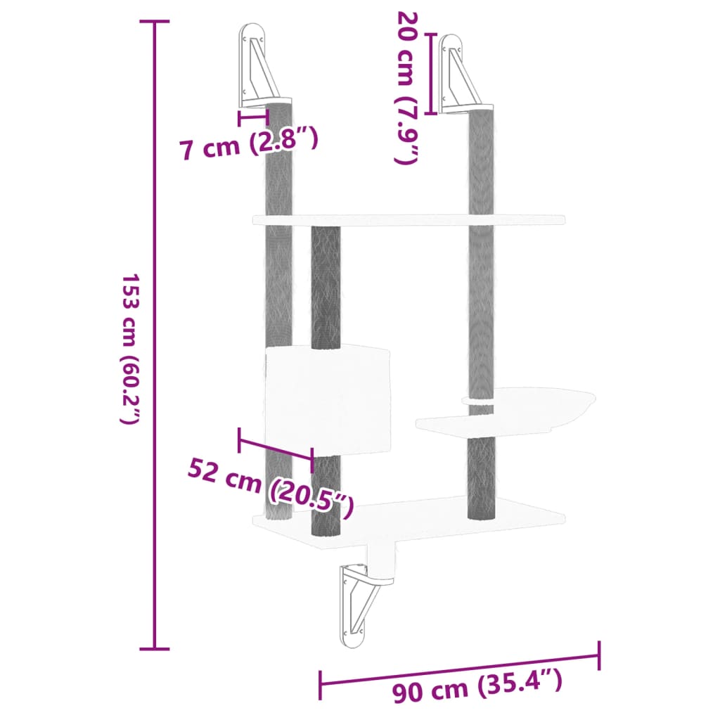 Kattmöbel gräddvit Väggmonterad klösträd med klöspelare 153 cm