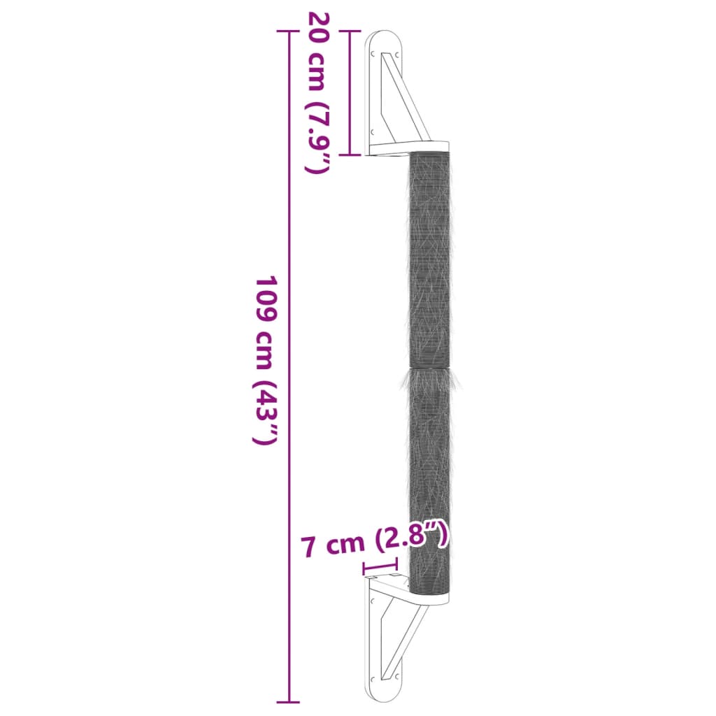 Kattmöbel mörkgrå Väggmonterad klöspelare 109 cm sisal