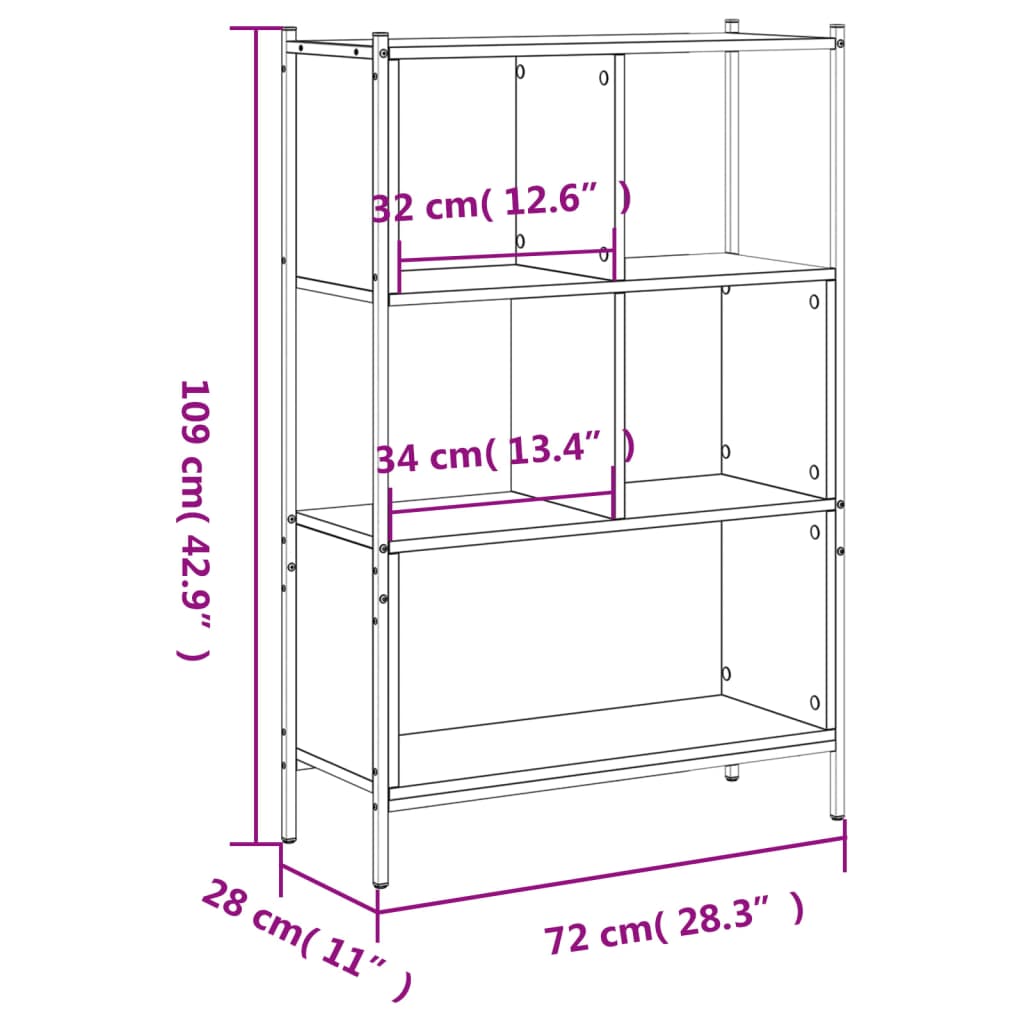 Kirjahylly musta 72x28x109 cm