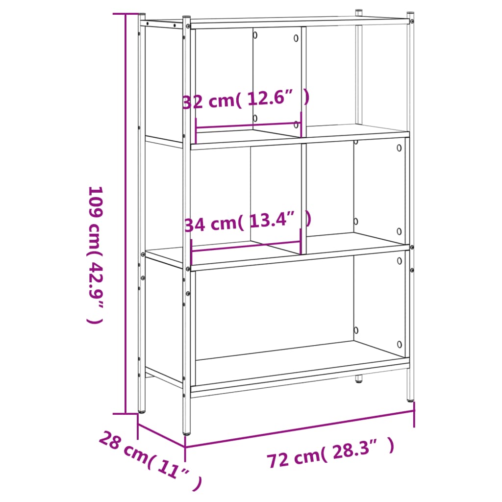 Kirjahylly sonoma harmaa 72x28x109 cm