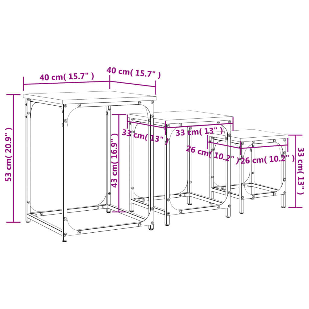 Soffbord sonoma ek Satsbord 3 st