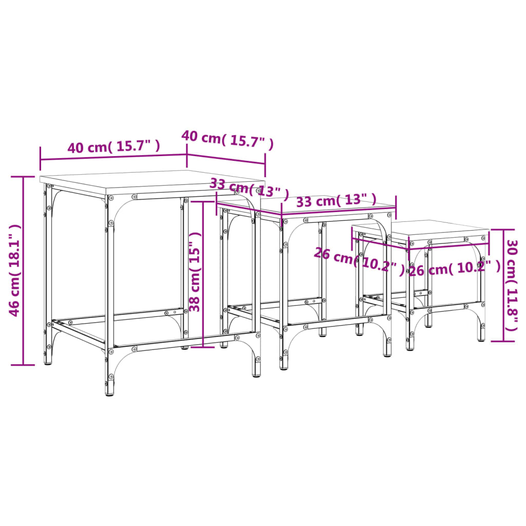 Soffbord sonoma ek Satsbord 3 st