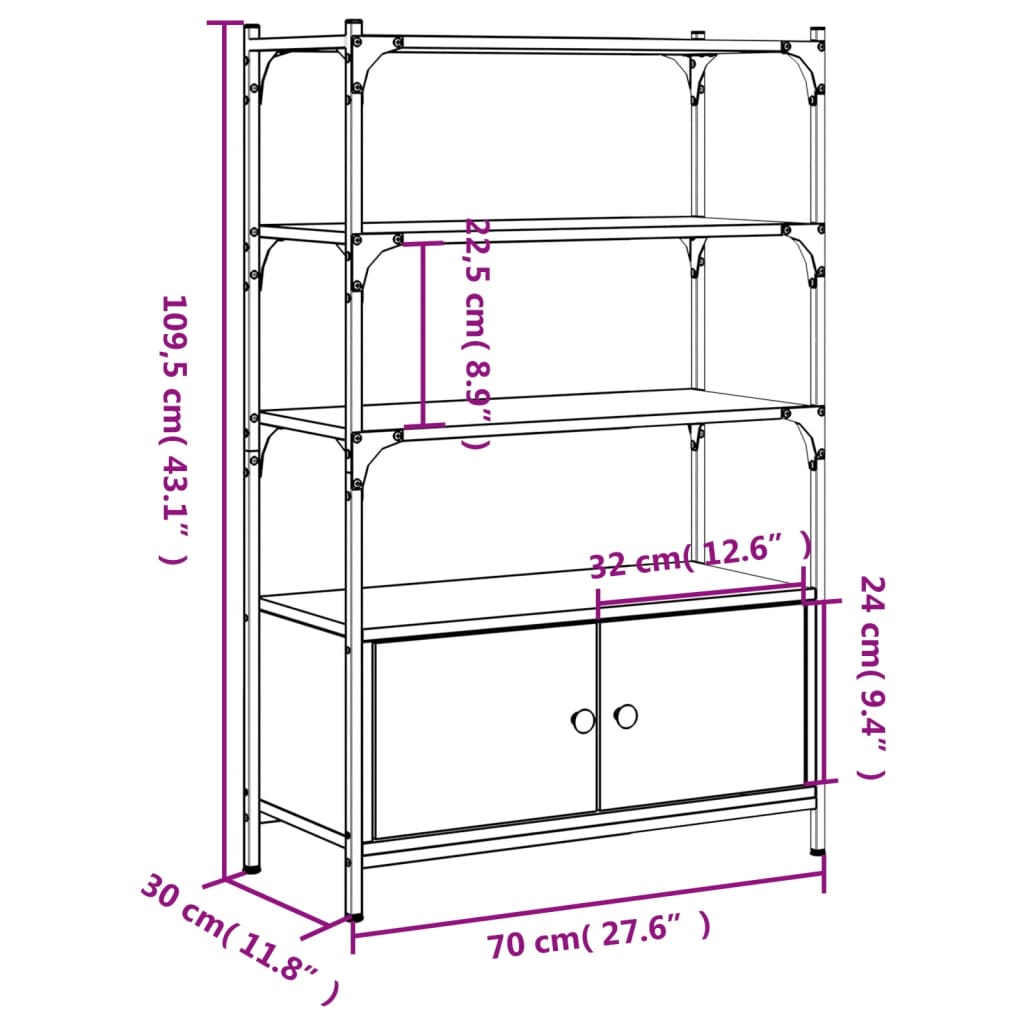 Kirjahylly musta 3 hyllyä 70x30x109,5 cm