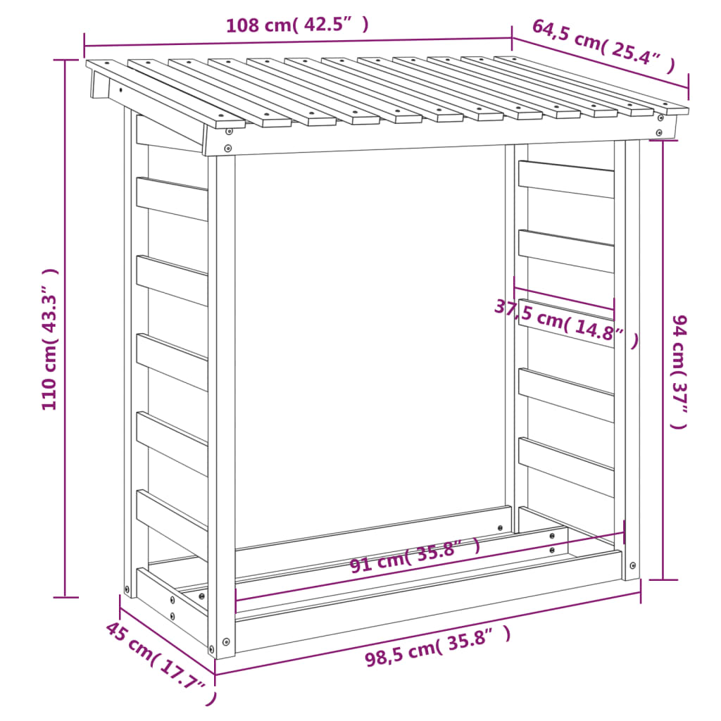 Vedställ vaxbrun 108x64,5x110 cm massiv furu